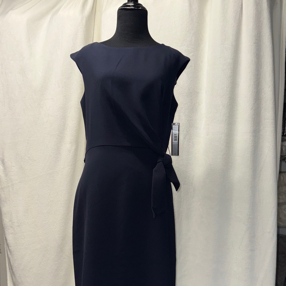 Tahari Navy Sleeveless Midi Dress